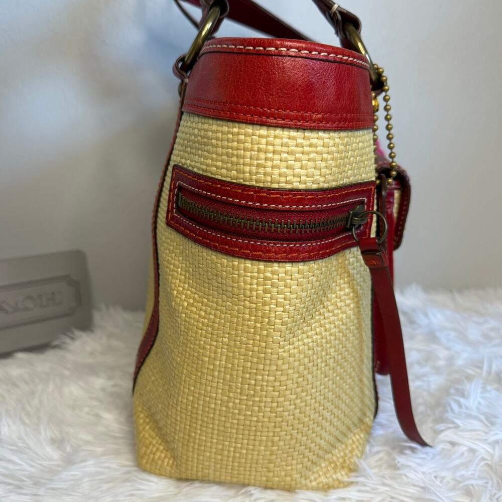 Vintage COACH y2k Red Natural Legacy Straw Tote Bag - Picture 3 of 13